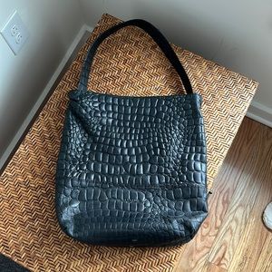 Croc embossed leather tote